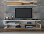 Hanah Home Mueble de TV Blanco y Teca con Estante de Pared